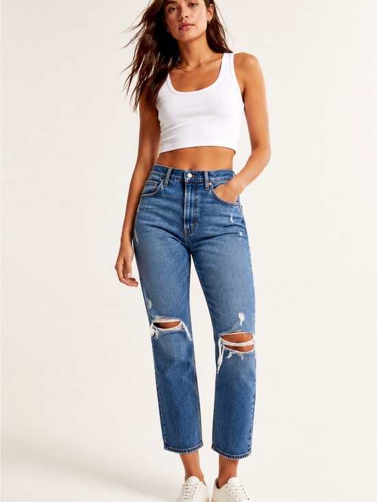 Abercrombie & Fitch Denim - Abercrombie Ultra High Rise Ankle Straight Jeans Distressed Size 28 Short
